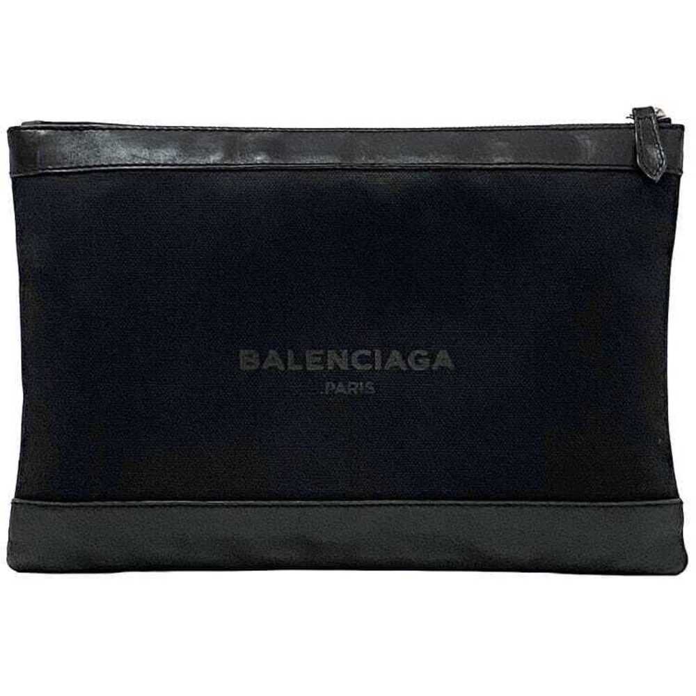 Balenciaga Clutch Bag Navy Blue Clip Black Shoulder Canvas Leather Zipper Logo